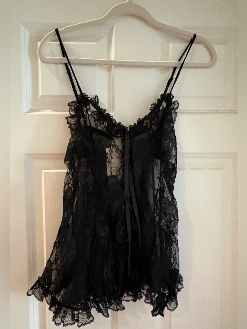 Sheer Lace Ruffle Chemise Slip - Black
